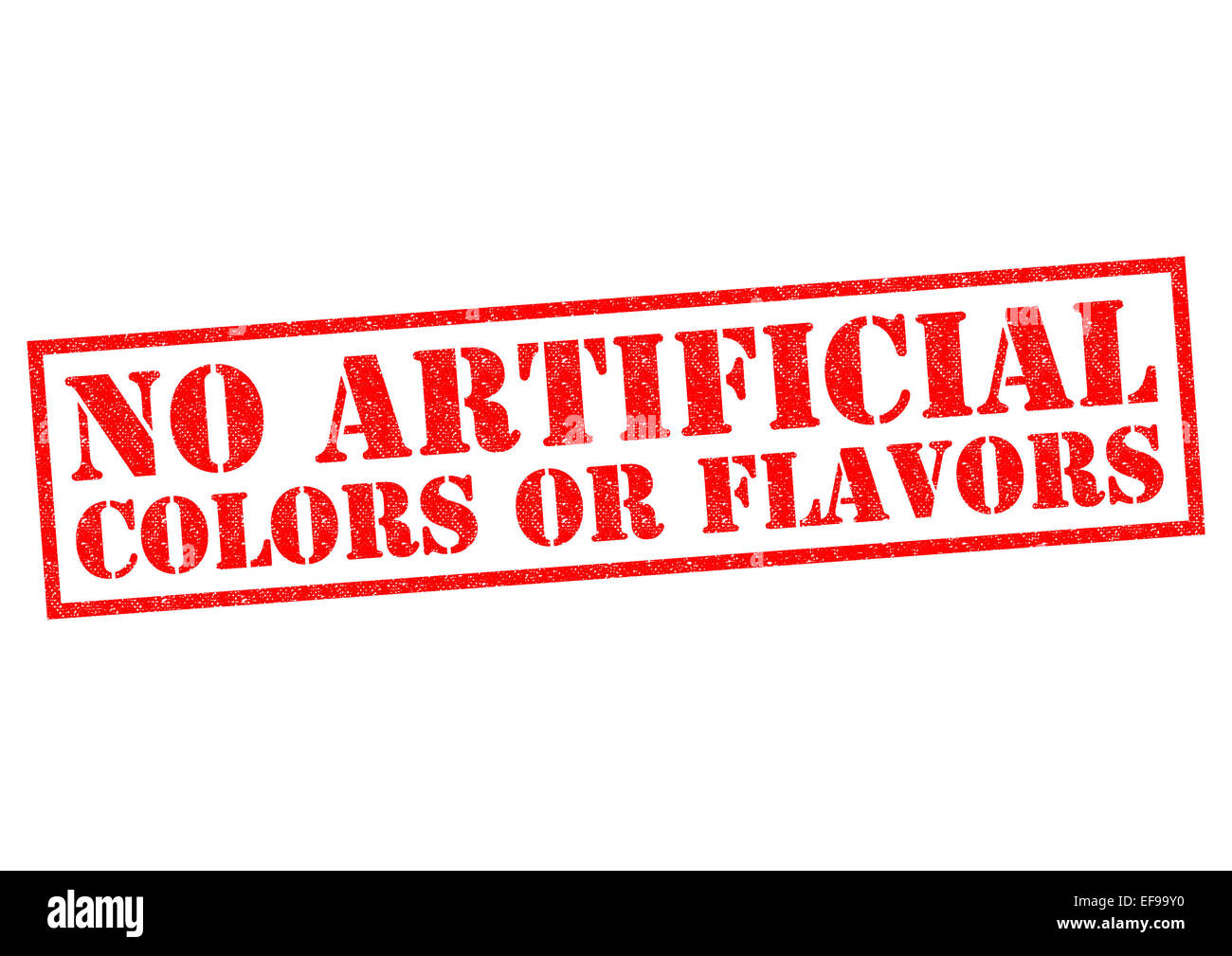 NO ARTIFICIAL COLORS OR FLAVORS (American spelling) red Rubber Stamp over a white background. Stock Photo