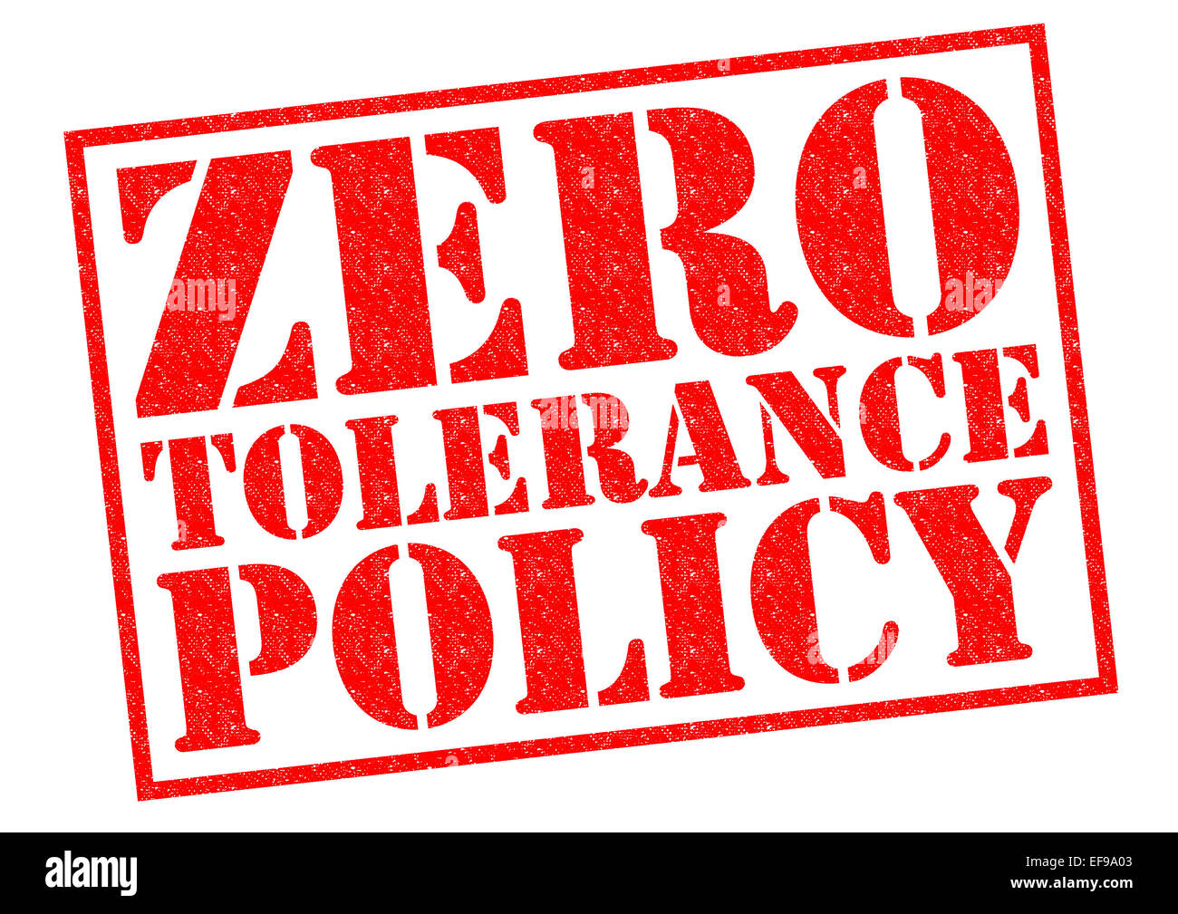 ZERO TOLERANCE POLICY red Rubber Stamp over a white background Stock