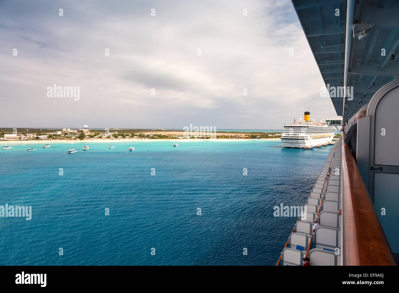 Grand Turk, Turks & Caicos - Feb. 12, 2010:  Luxury cruise ship entering the Port of Grand Turk, in the Turks & Caicos islands, Stock Photo