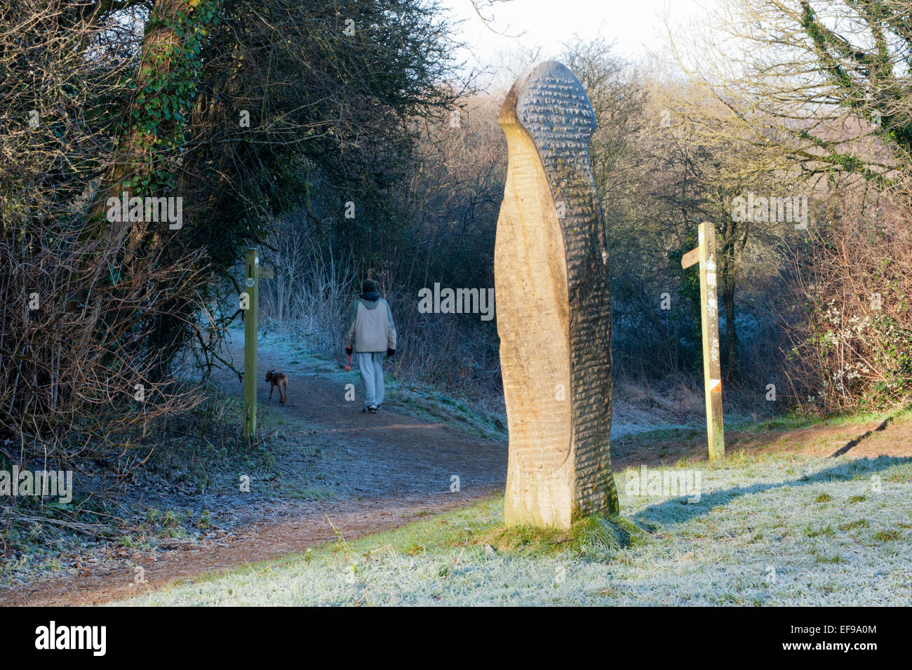 Modern stone sculptures at Ham Hill Country Park, near Yeovil, Somerset Stock Photo