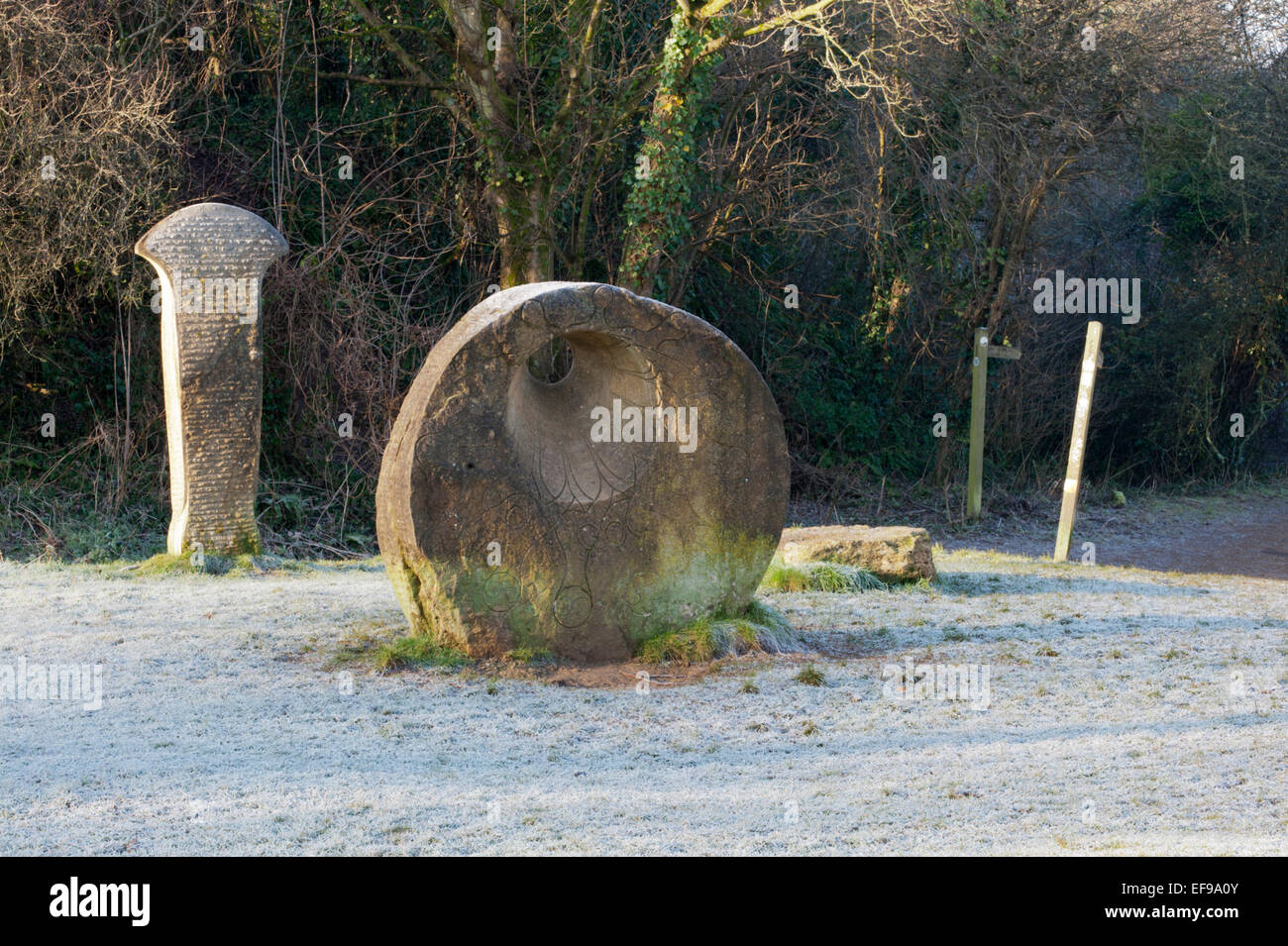 Modern stone sculptures at Ham Hill Country Park, near Yeovil, Somerset Stock Photo