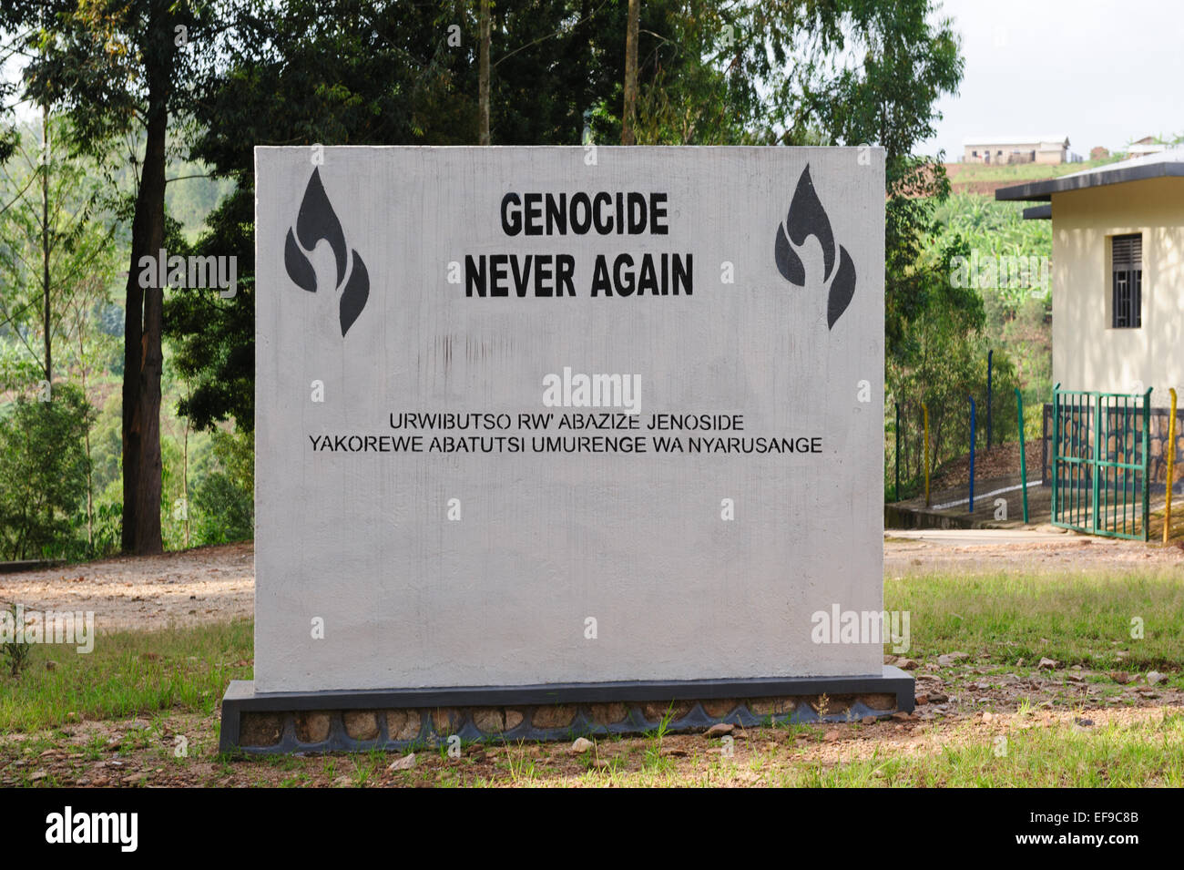 Memorial stone near Lake Kivu, Rwanda, commemorating the genocide in ...