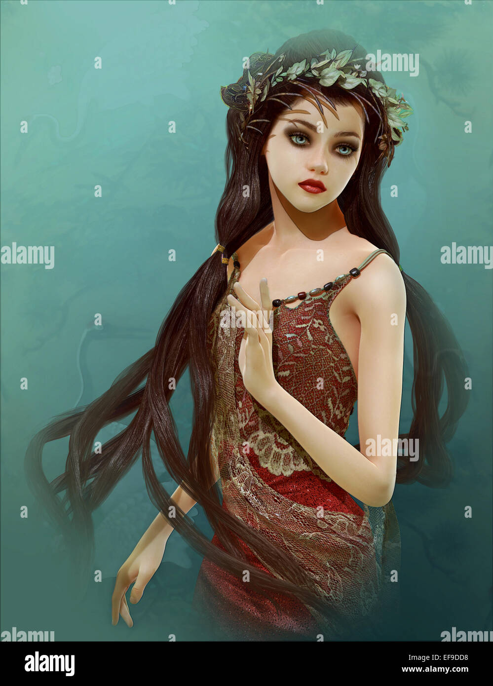 3d computer graphics of a girl with Asian fantasy hairstyle Stock Photo