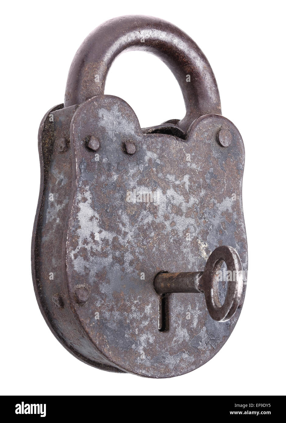 Locked Medieval Padlock With Key Stock Photo