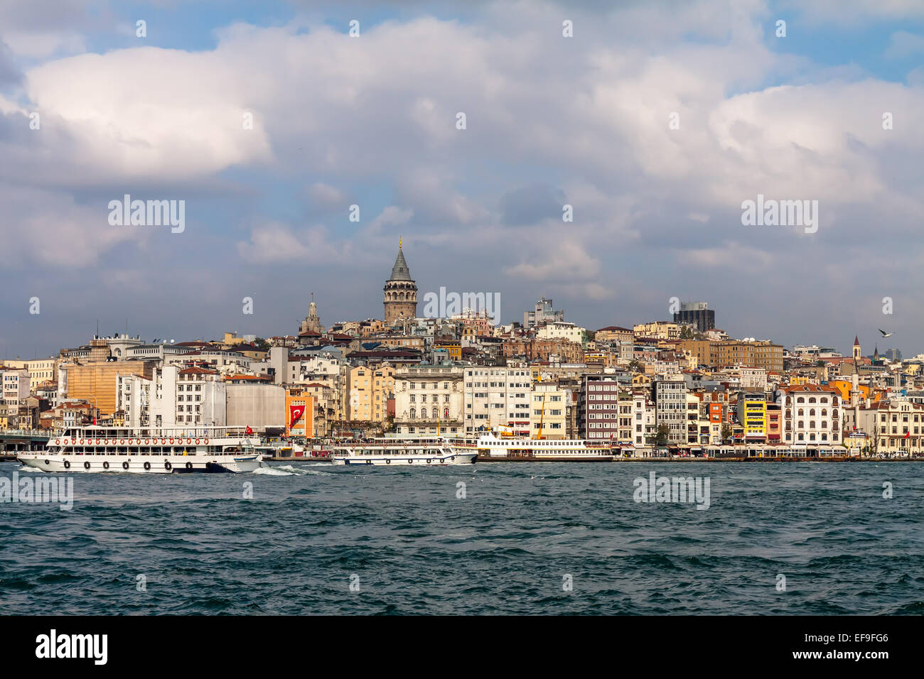 Istanbul, view from the sea to Galata tower and city Stock Photo