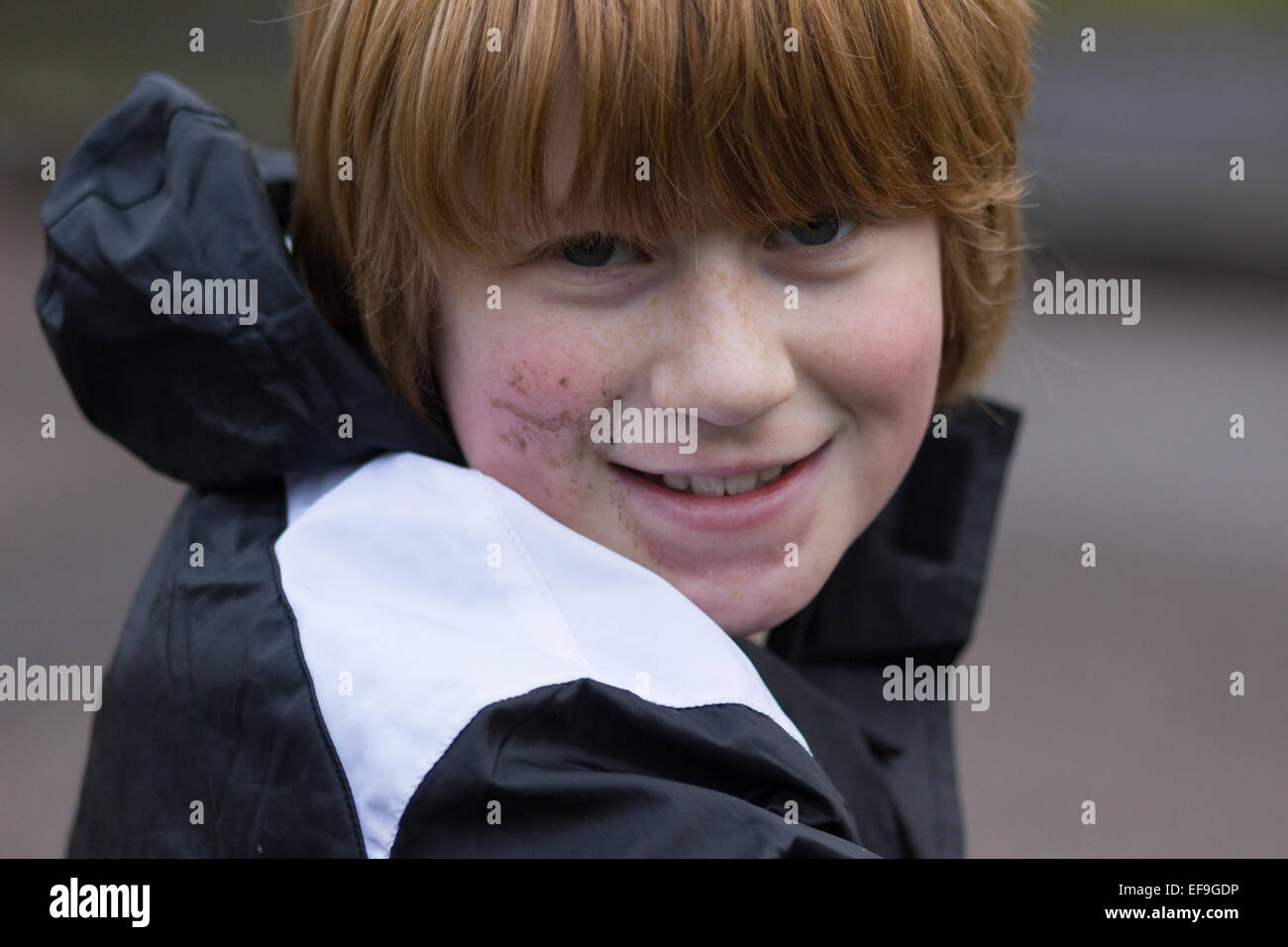 boy muddy cycling Stock Photo