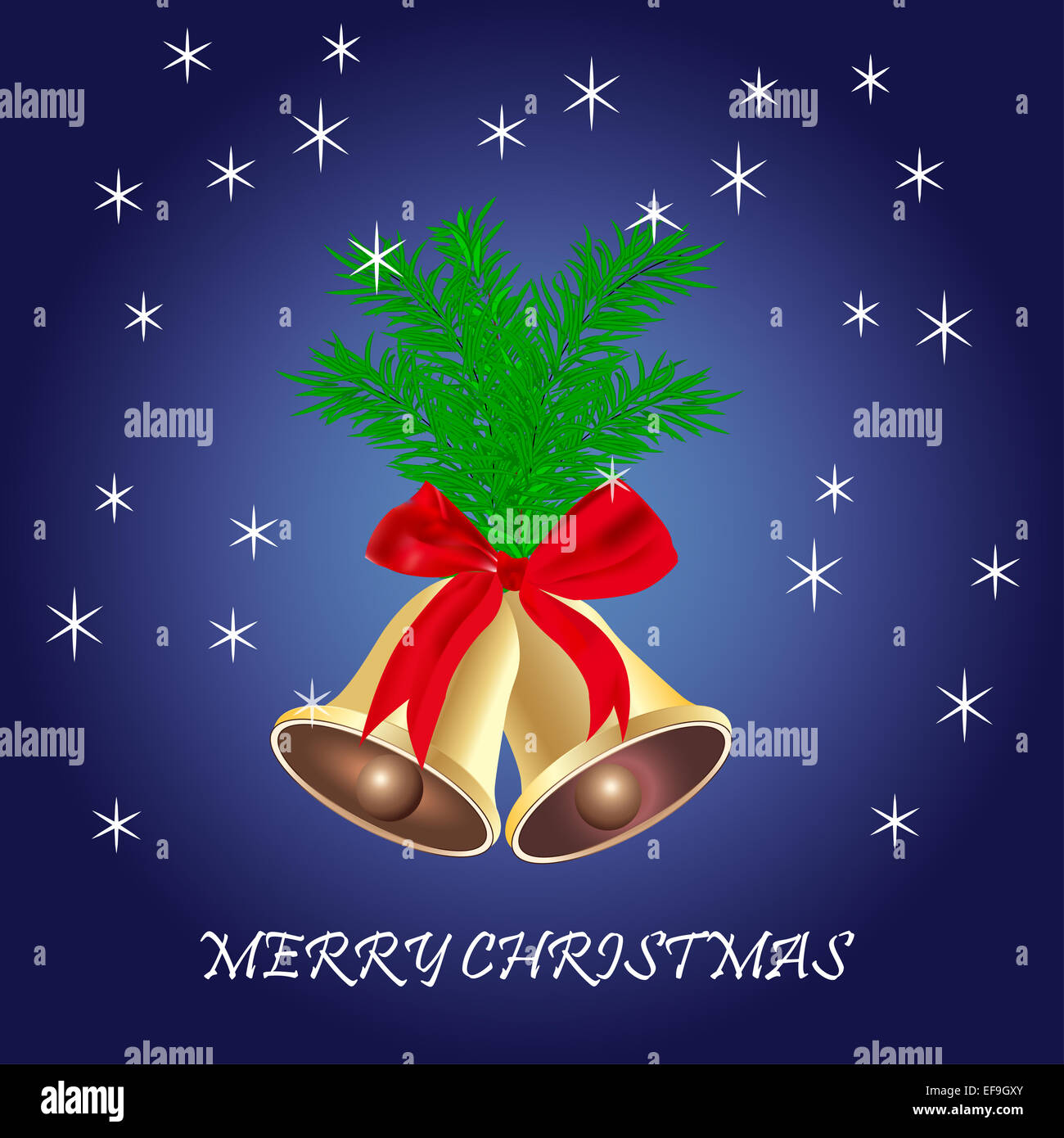 Christmas bells decorated with fir branches and red ribbon. Vector ...