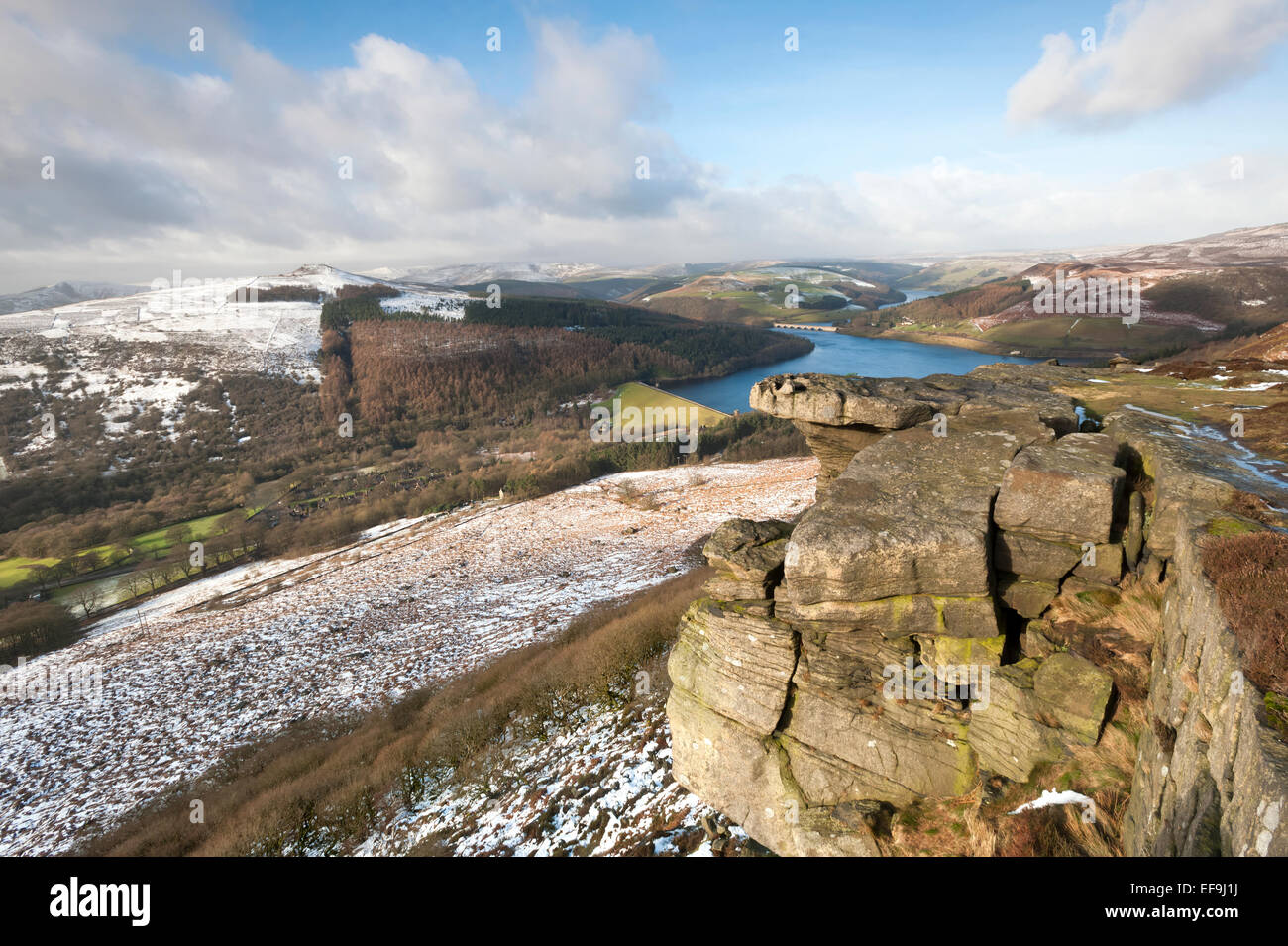 Winter and snow at Bamford Edge, Peak District National Park, Derbyshire Stock Photo