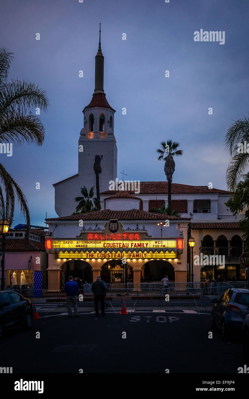 Santa Barbara, California, USA. 28th Jan, 2015. Evening falls at the Arlington Theatre, main venue of the 30th Santa Barbara International Film Festival. Credit:  Scott London/Alamy Live News Stock Photo