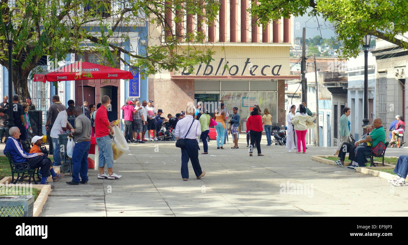 People in Plaza de la Libertad in Matanzas, Cuba Stock Photo