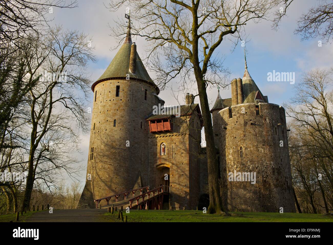 Castell Coch (Welsh for Red Castle) is a 19th-century Gothic Revival castle constructed by William Burges for Lord Bute. Stock Photo