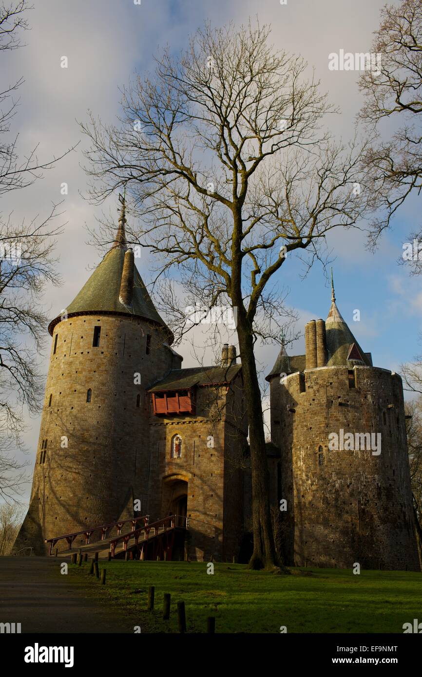 Castell Coch (Welsh for Red Castle) is a 19th-century Gothic Revival castle constructed by William Burges for Lord Bute. Stock Photo