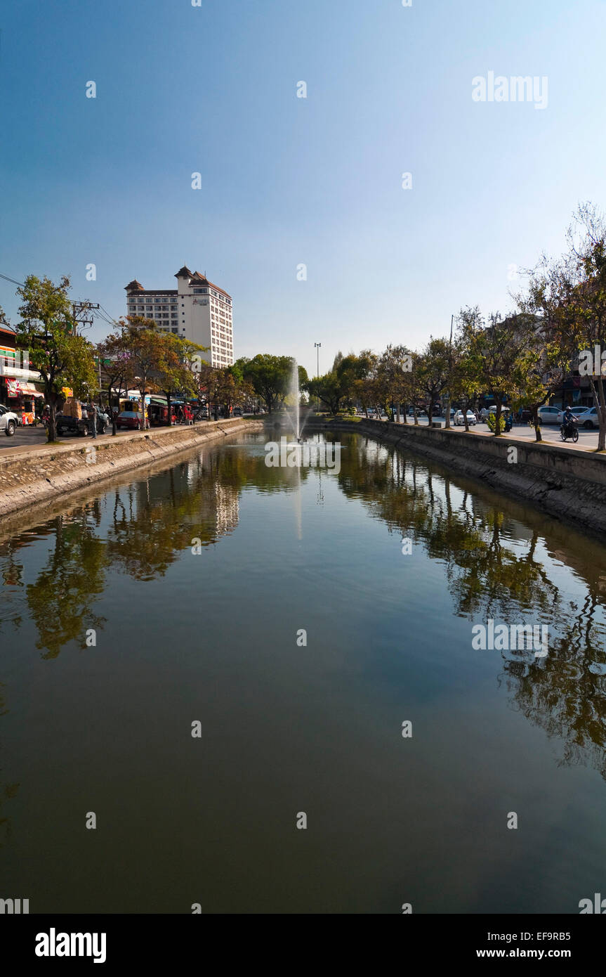 Vertical view of the moat around the old town centre in Chiang Mai. Stock Photo