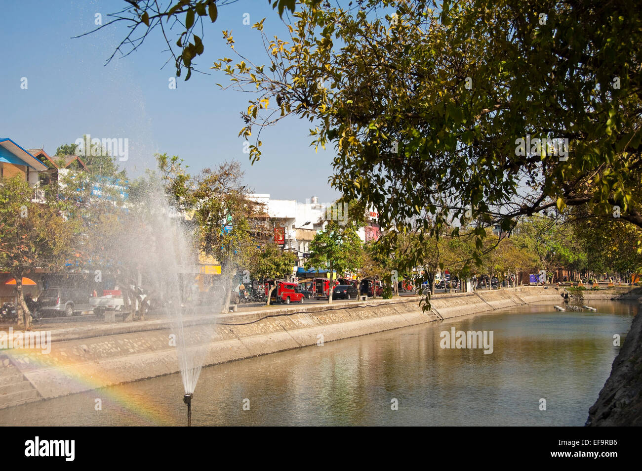 Horizontal view of the moat around the old town centre in Chiang Mai. Stock Photo