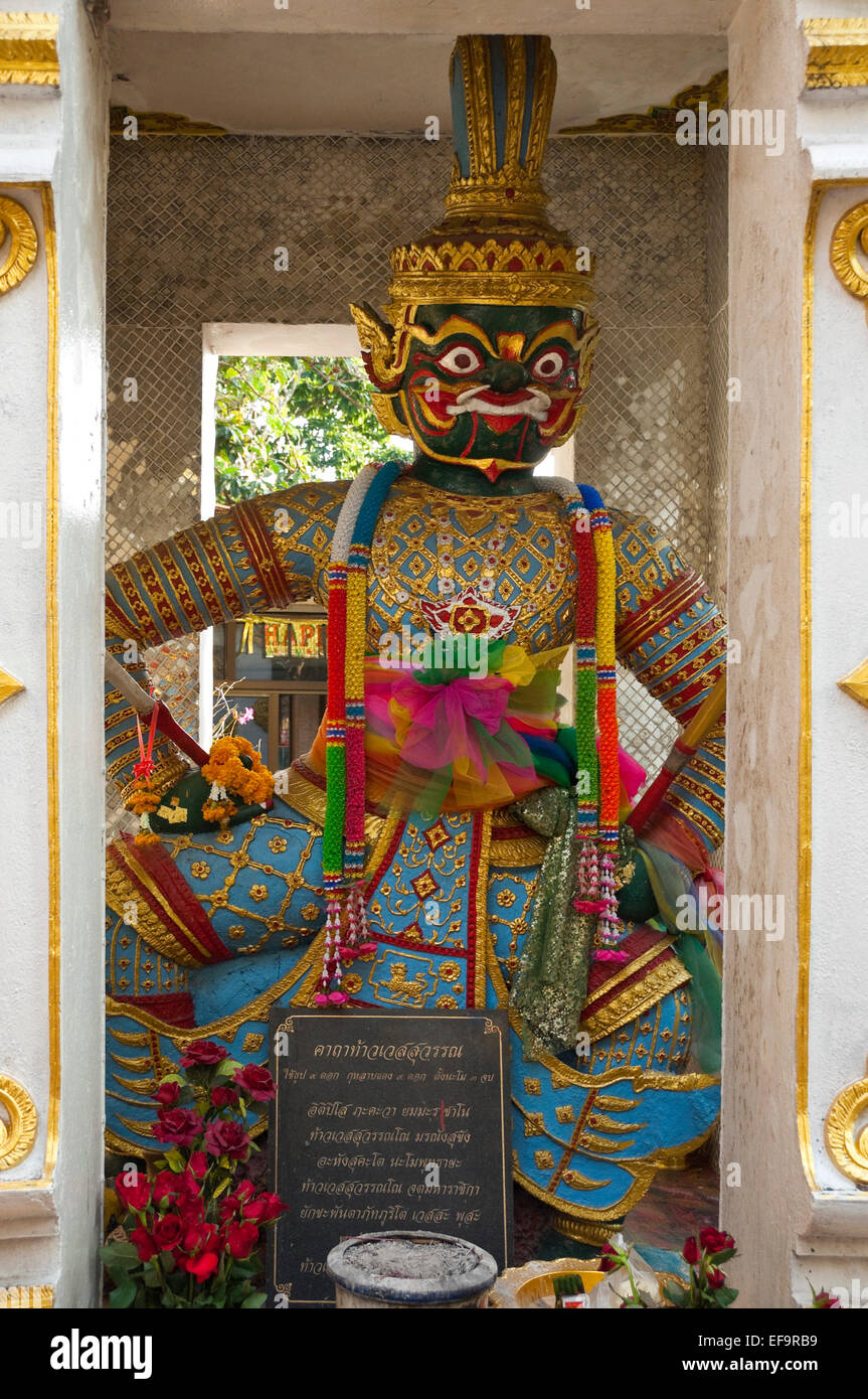 Vertical close up of large Yaksha guardian at Wat Doi Suthep in Chiang Mai. Stock Photo