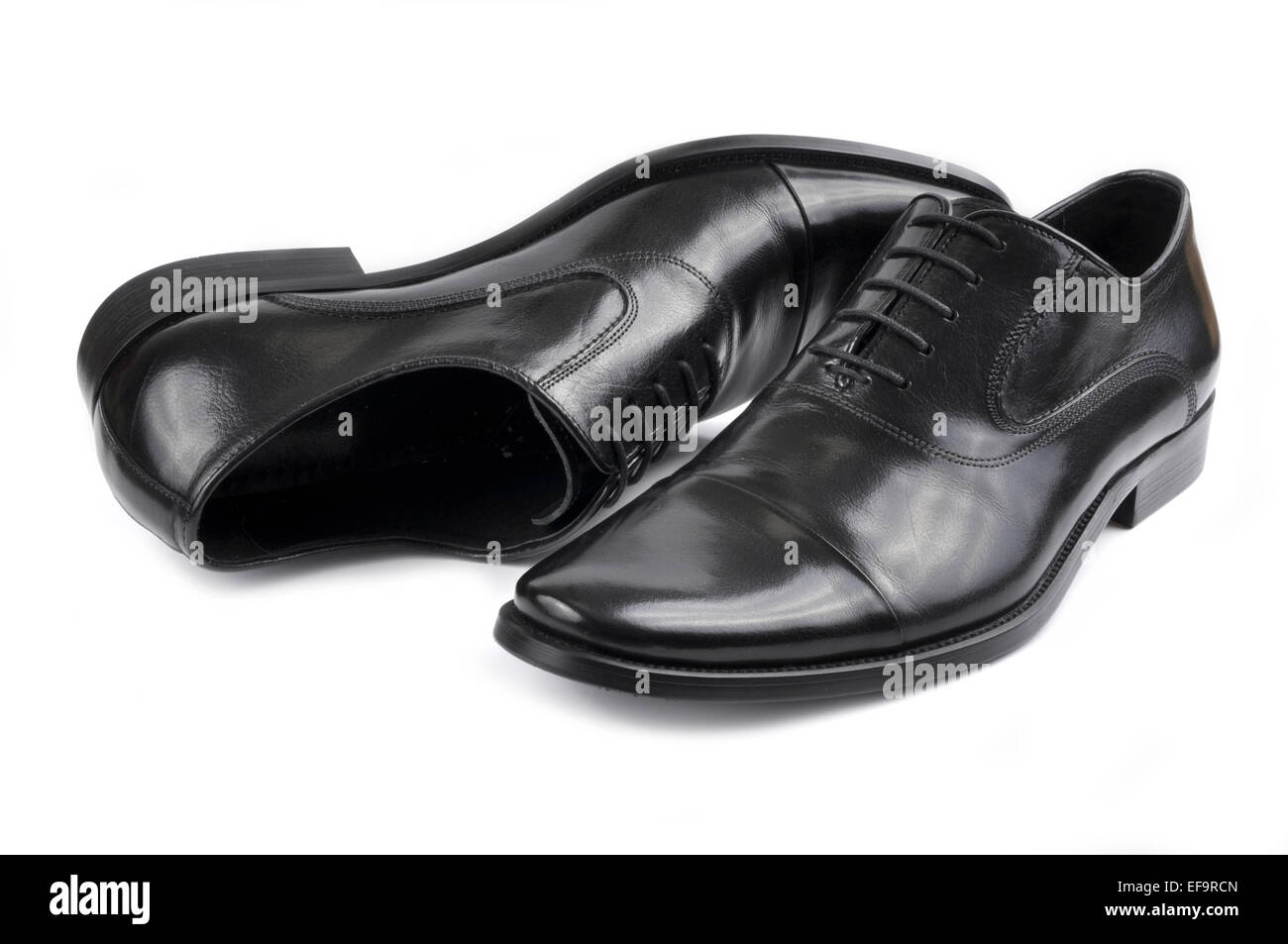 Pair of black leather mens shoes isolated on a white background Stock ...