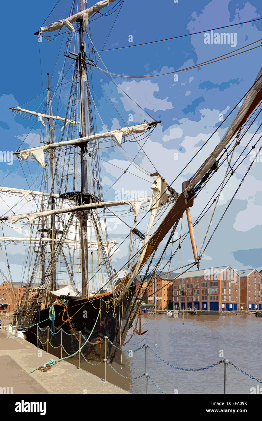 Gloucester Docks and of the historic sailing ship 'the Earl of Pembroke', Gloucester, Gloucestershire, England, UK Stock Photo