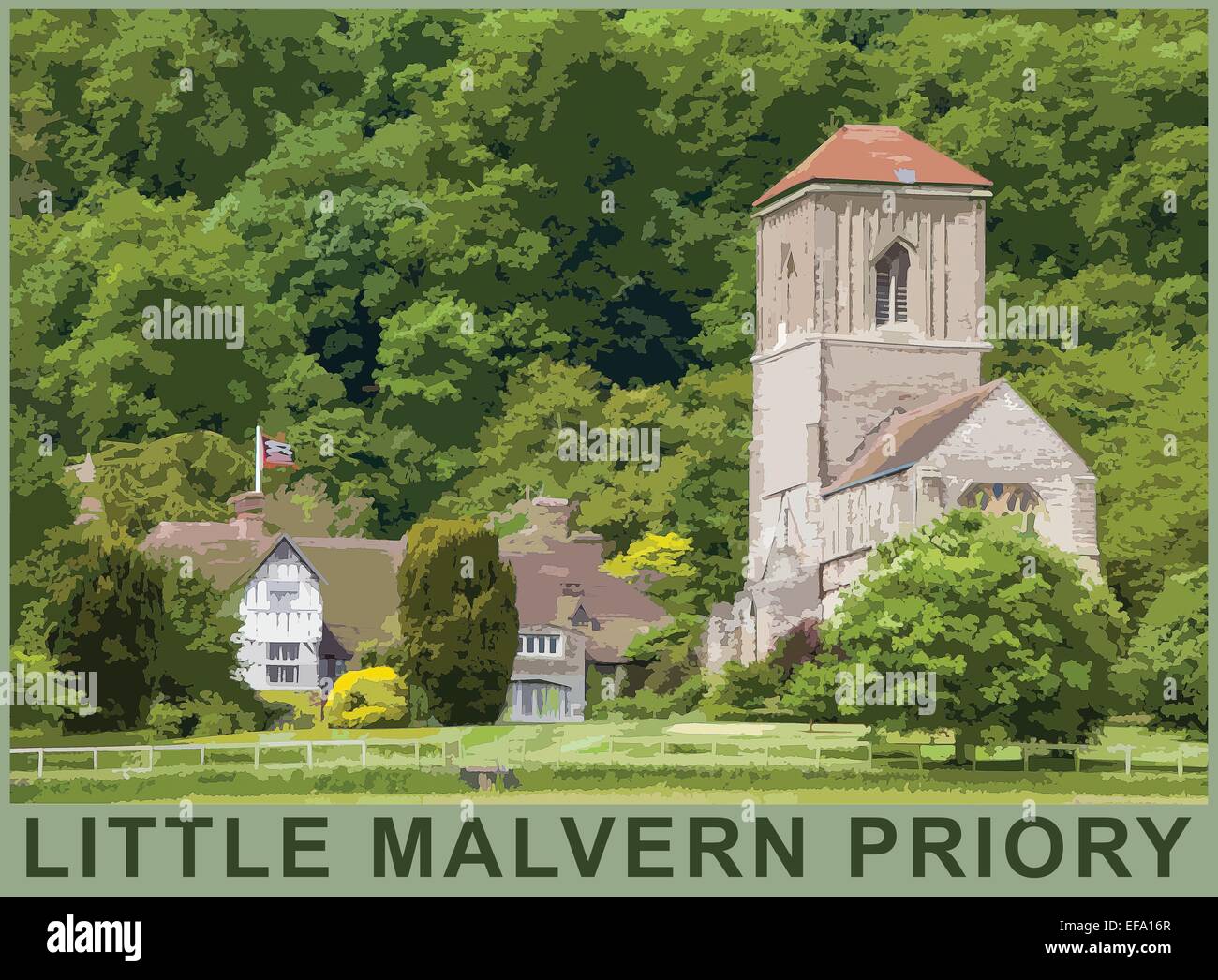 A poster style interpretation of Little Malvern Priory, Little Malvern, Worcestershire, England, UK Stock Photo