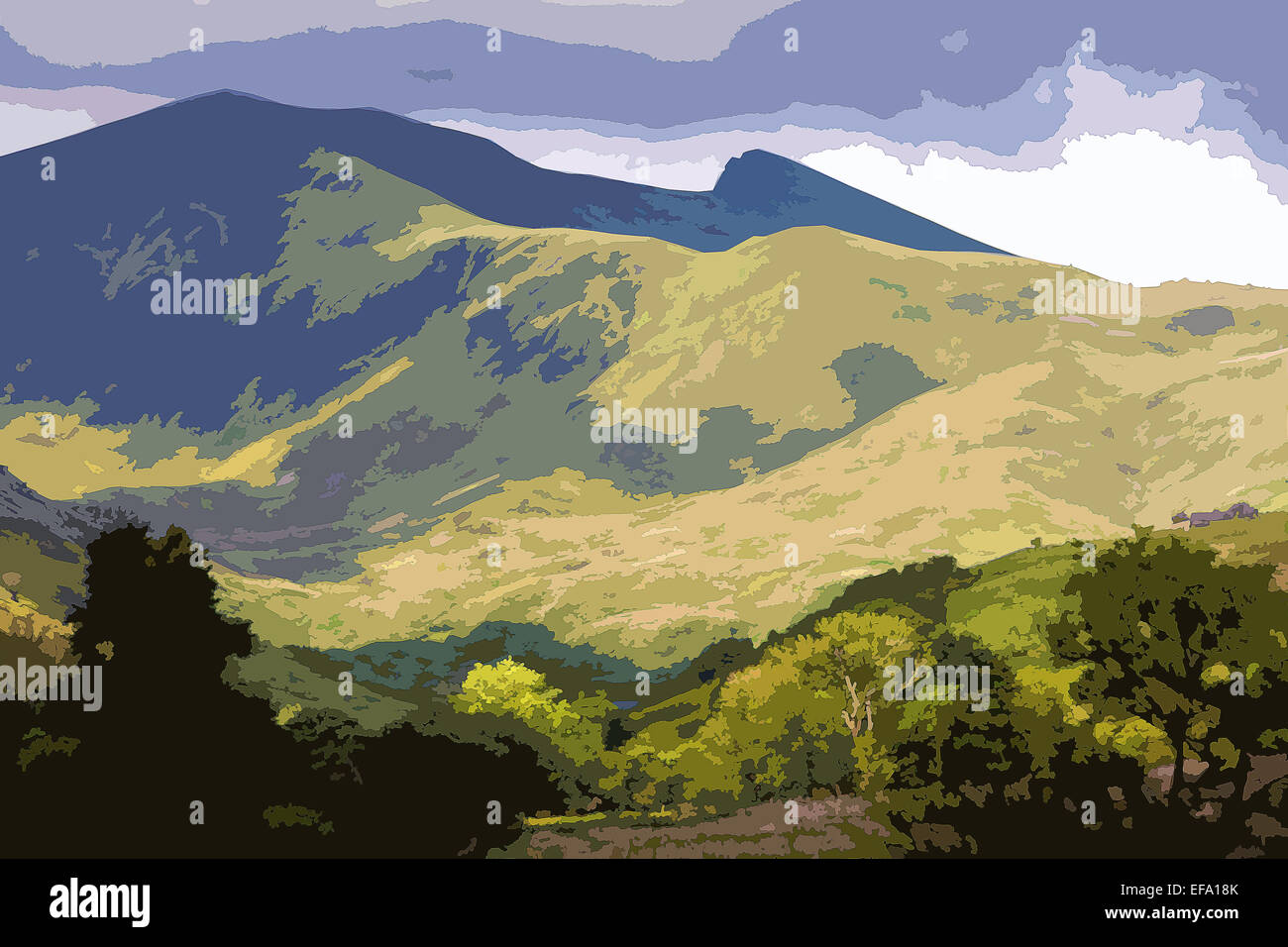 A poster style interpretation of Cwm Pennant valley and the Nantlle