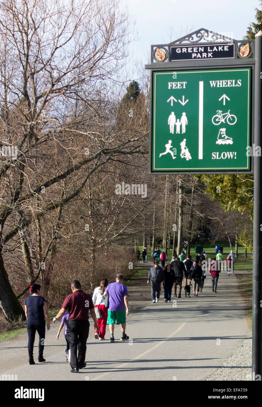pedestrian and wheeled traffic at Green Lake Park, Seattle, Washington State, USA Stock Photo
