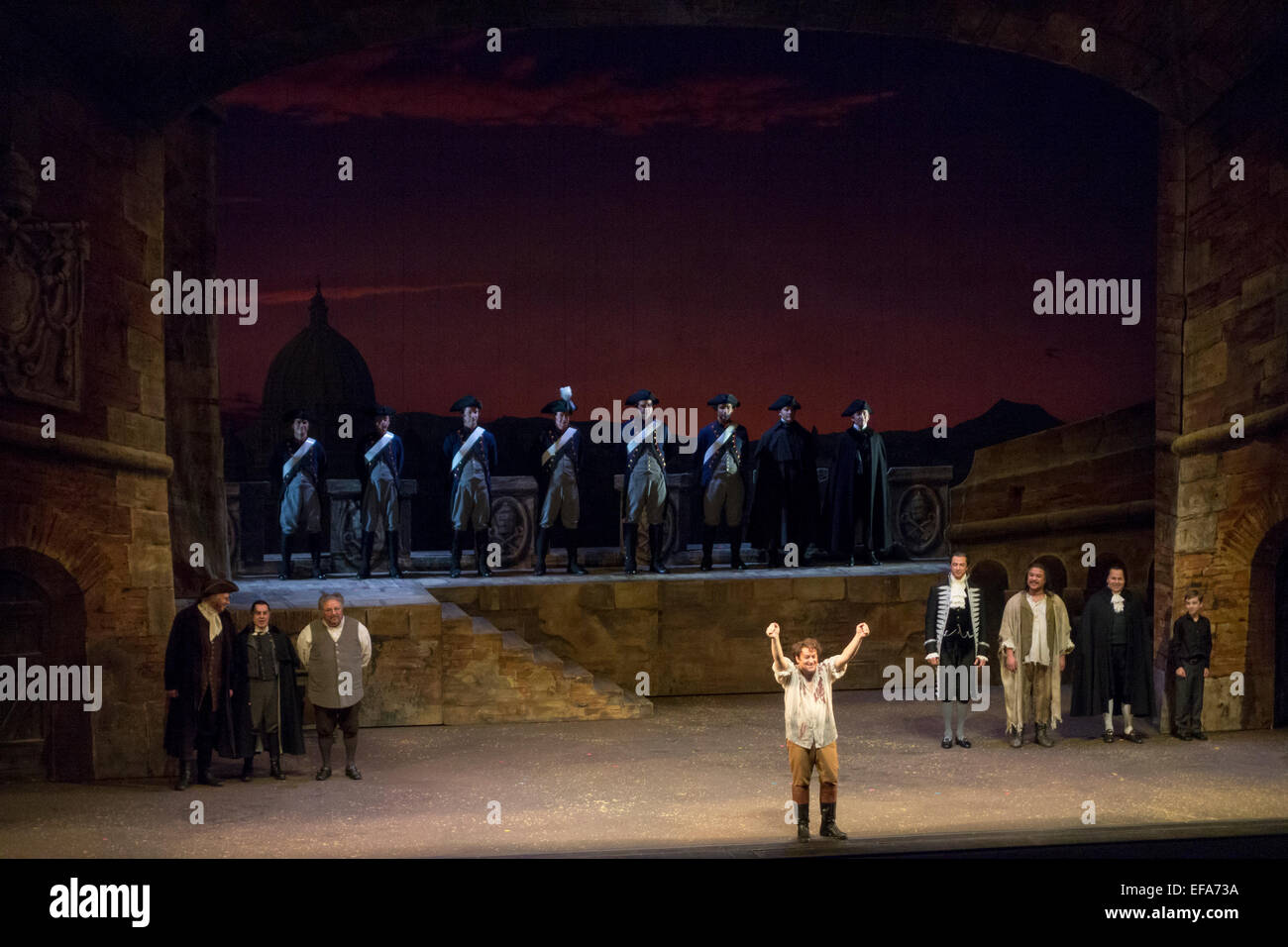 Curtain call of Cavaradossi, Tosca, Seattle Opera, Marion Oliver McCaw Hall, Seattle, Washington State, USA Stock Photo