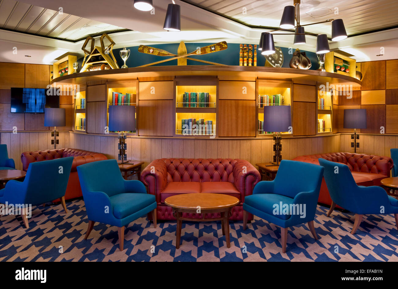 P&O Cruise Ship Interiors, Southampton, United Kingdom. Architect: SMC Design, 2014. Lounge furnishing. Stock Photo