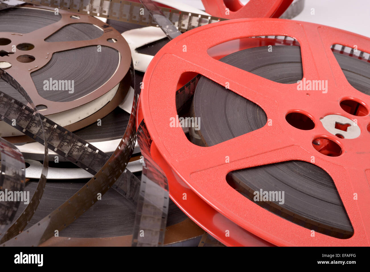 16mm movie files with films reels . Stock Photo