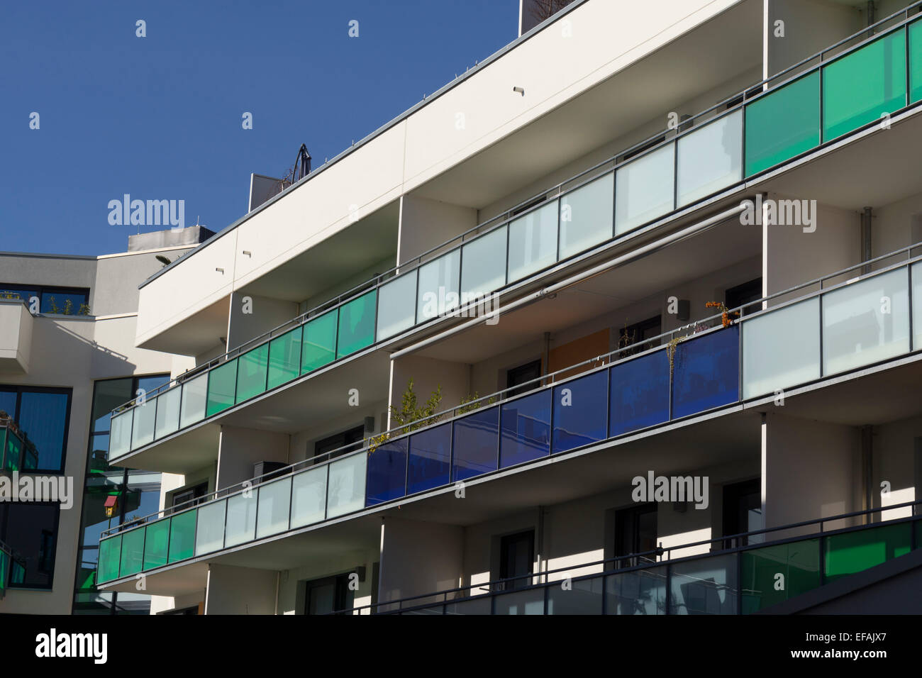 Block of flats with balconies, modern architecture in the Bauhaus ...