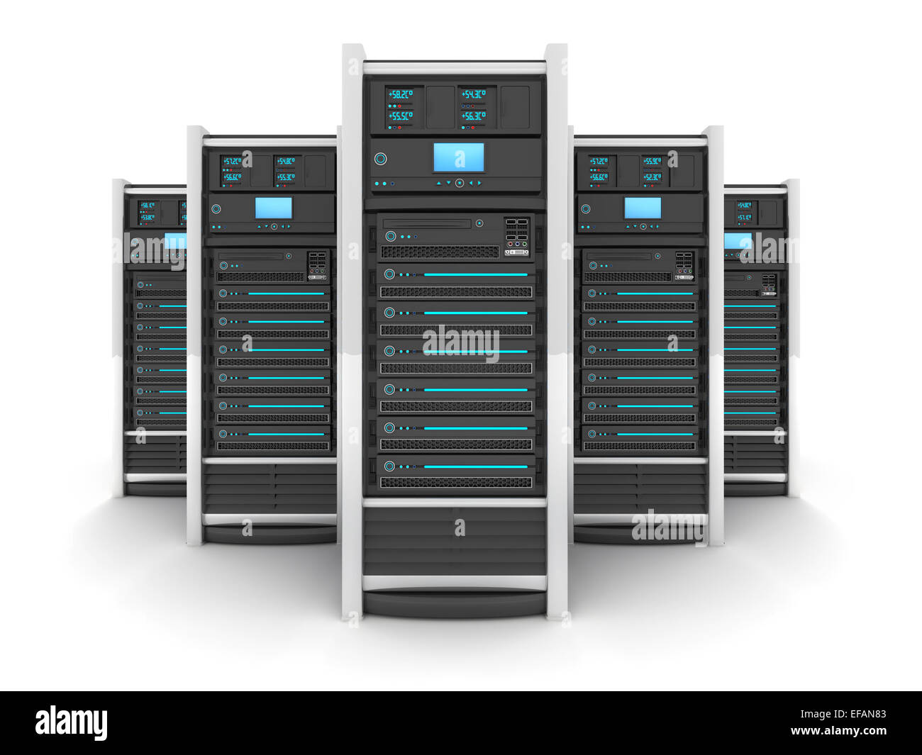 Five Server high-end, view front (done in 3d) Stock Photo