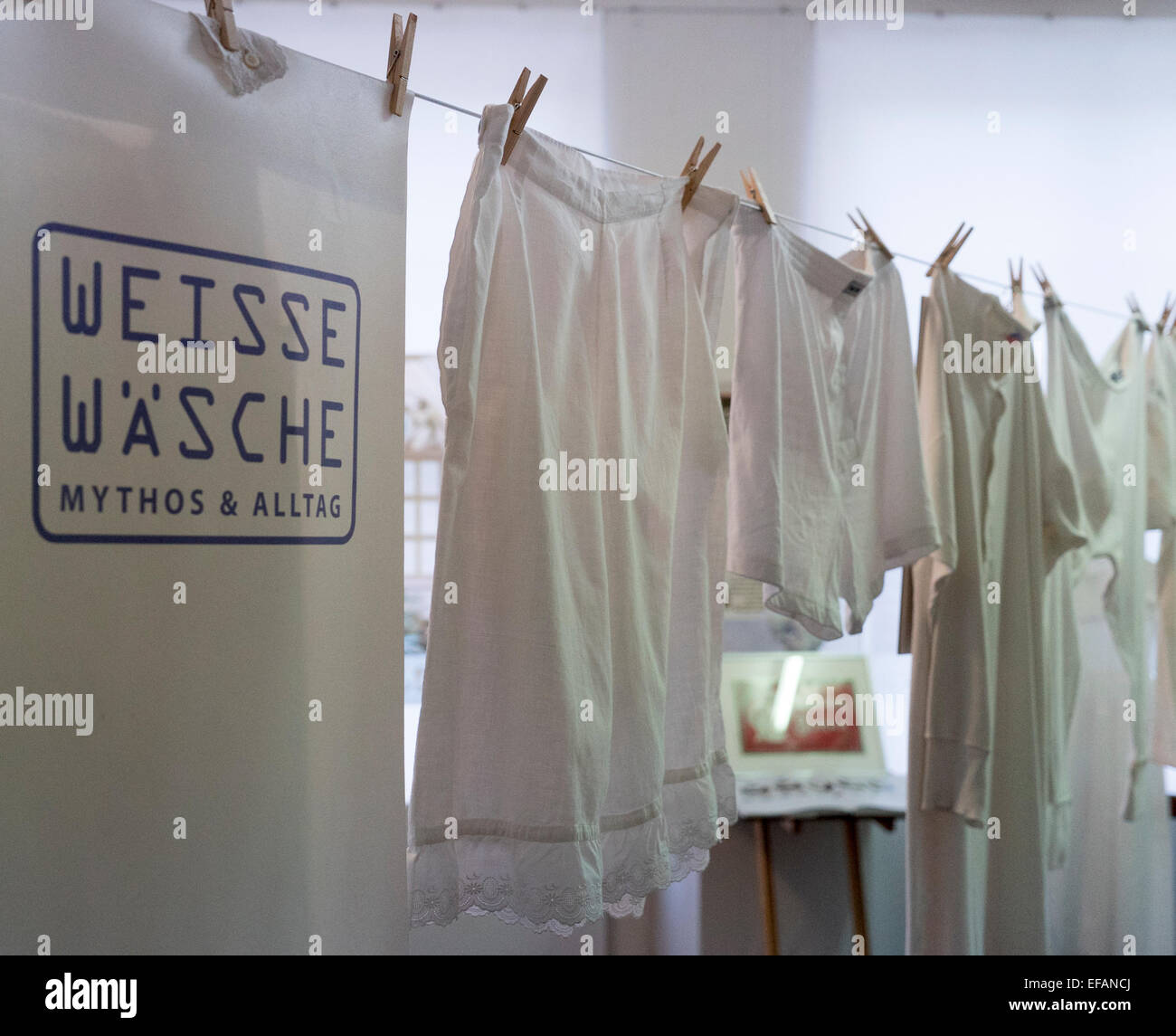 laundry factory museum in Bielefeld white linen laundry , photo January 25, 2015 Stock Photo