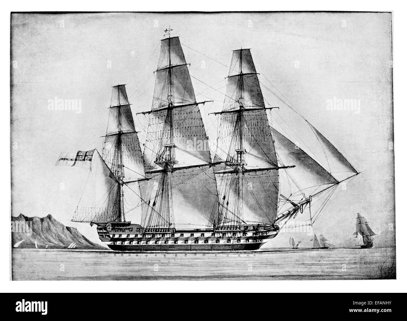 H.M.S. Bellerophon 80 Gun !817 at Bombardment of Acre 1840 and Sevastopol 1854 sold 1892 Stock Photo