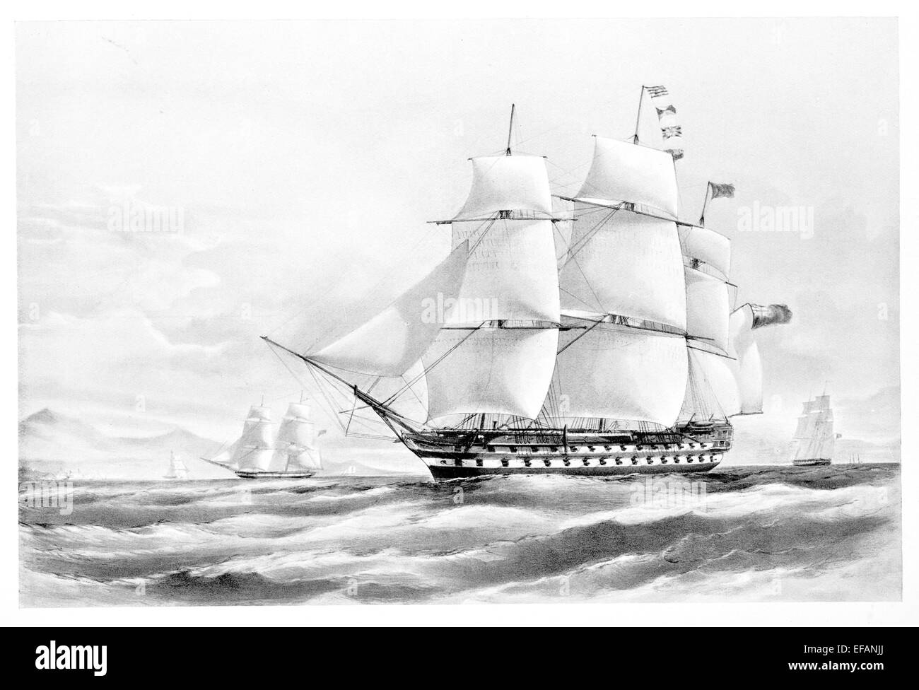 H.M.S. Collingwood 80 Gun 1841 Given engines 400 horse power 1861 sold 1867 Stock Photo