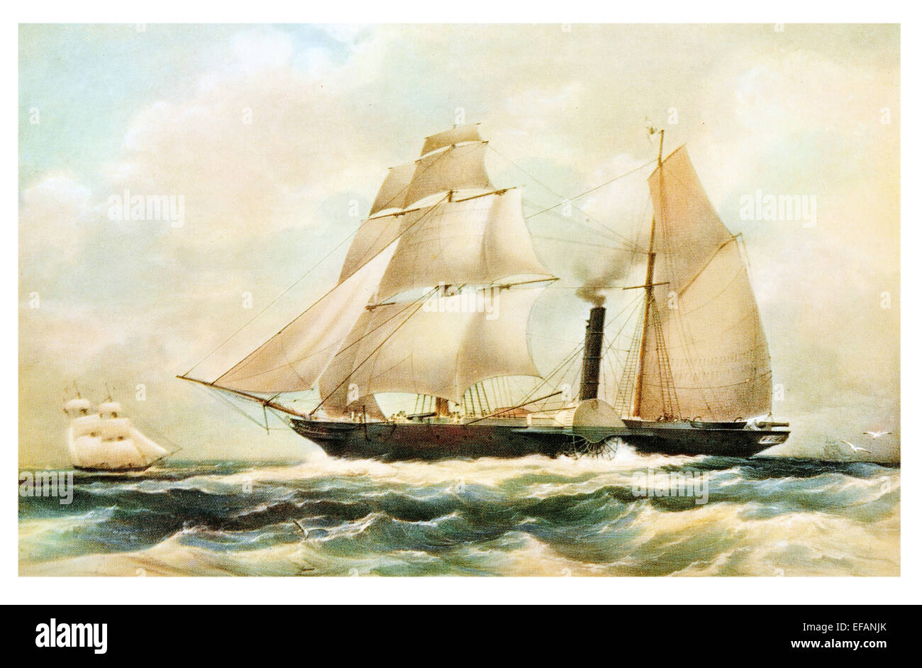 Paddle Steam Frigate Guadalupe first 1st iron man of war 1842 Launched Birkenhead Laird as a private speculation sold to Mexico Stock Photo