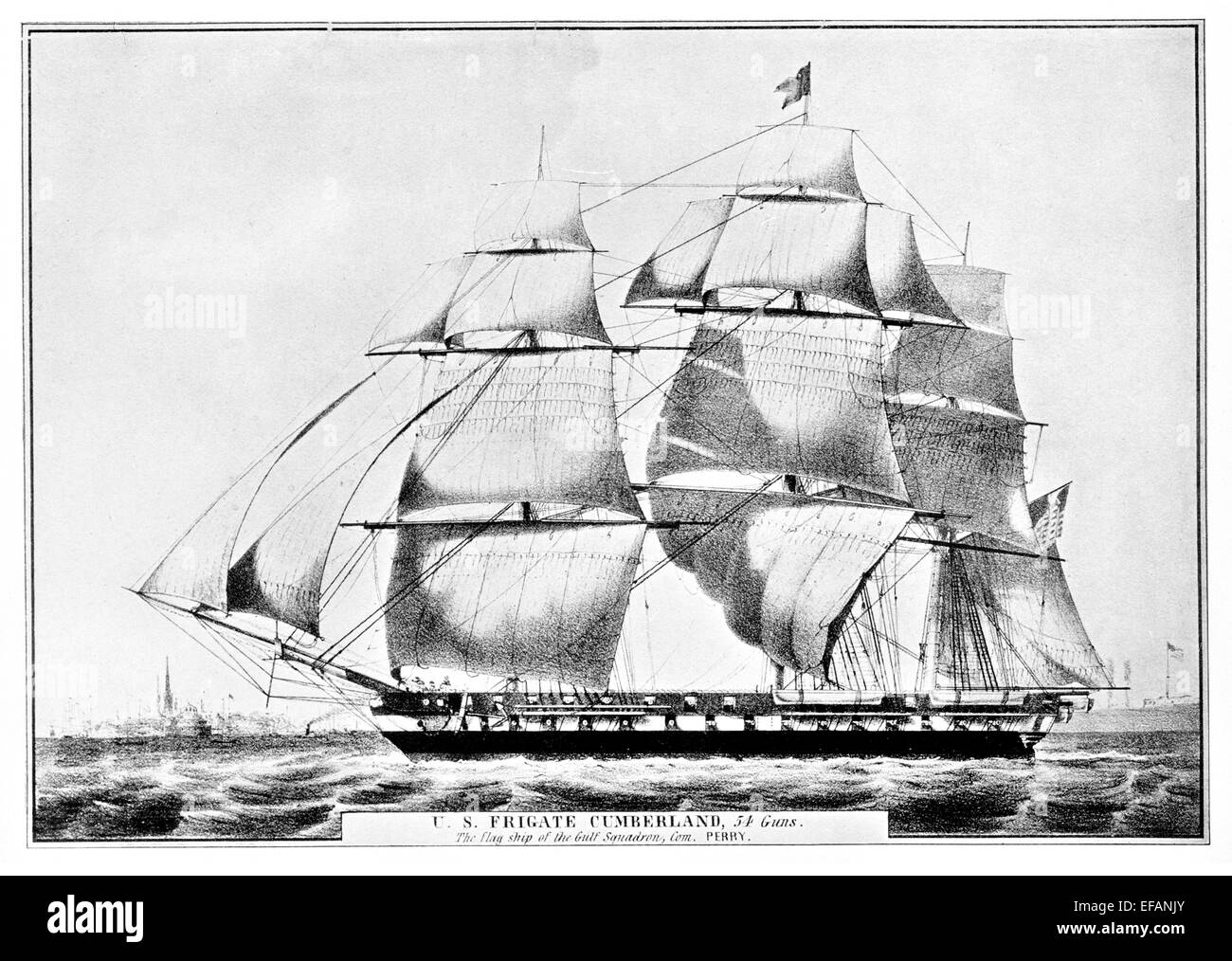 U.S. Frigate Cumberland 54 Gun Boston 1842. Famous for fight with Iron Clad Merrimac 1862 Stock Photo