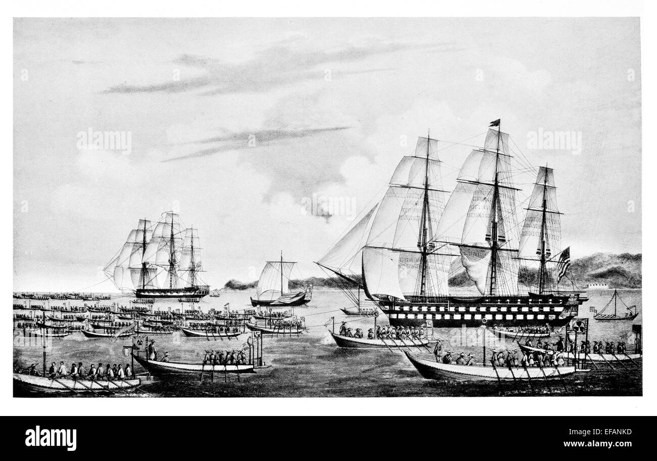 U.S. SS. Columbus Line of Battle ship 80 gun 1819 and Vincennes 20 gun Sloop[ 1826 Civil war Blockaded Mississippi Stock Photo