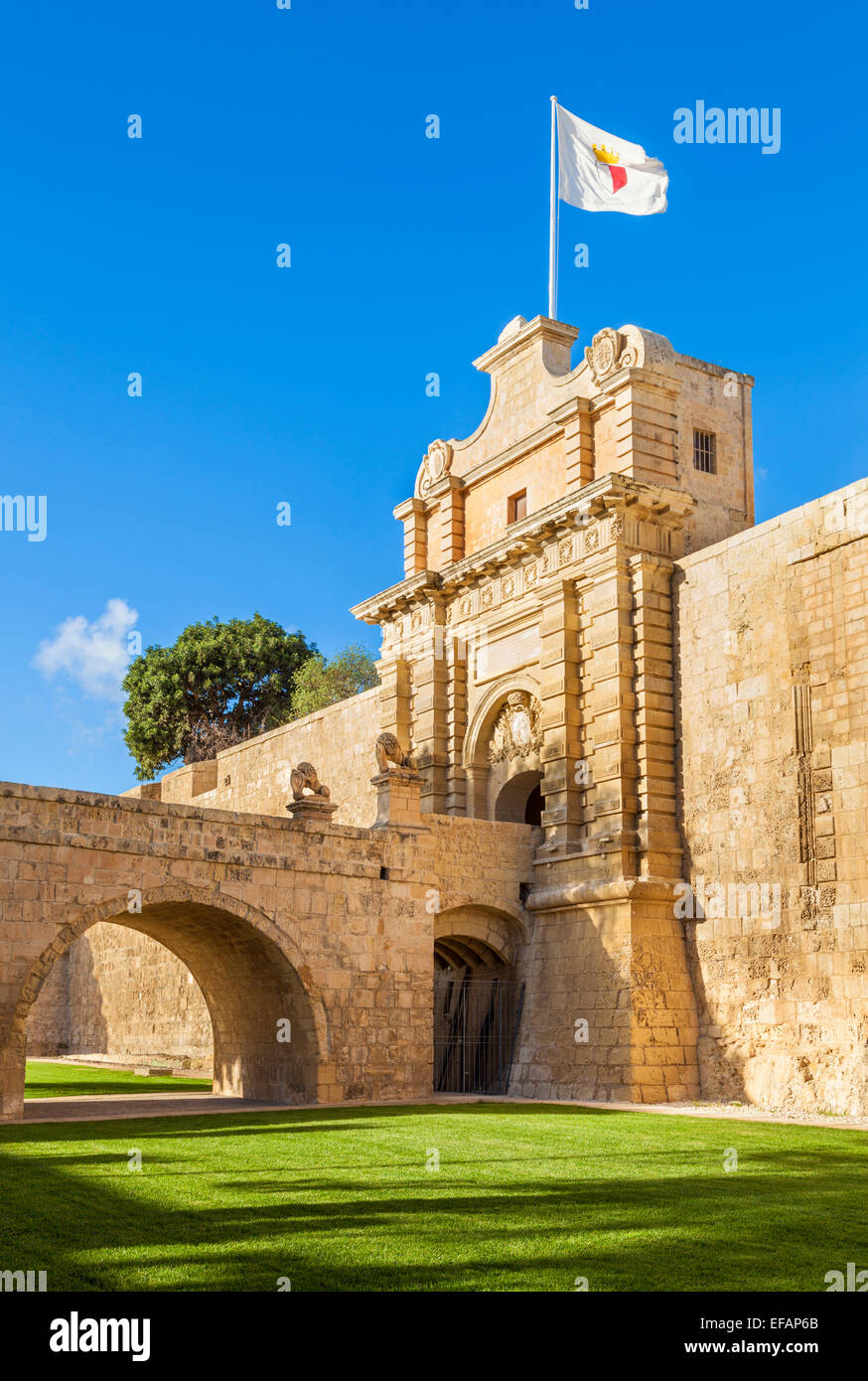 Mdina main gate Medieval walled city Mdina Malta EU Europe Stock Photo