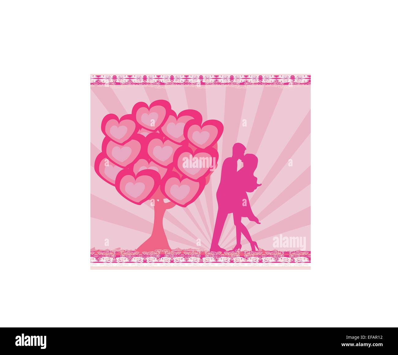 greeting card with silhouette of romantic kissing couple Stock Vector ...