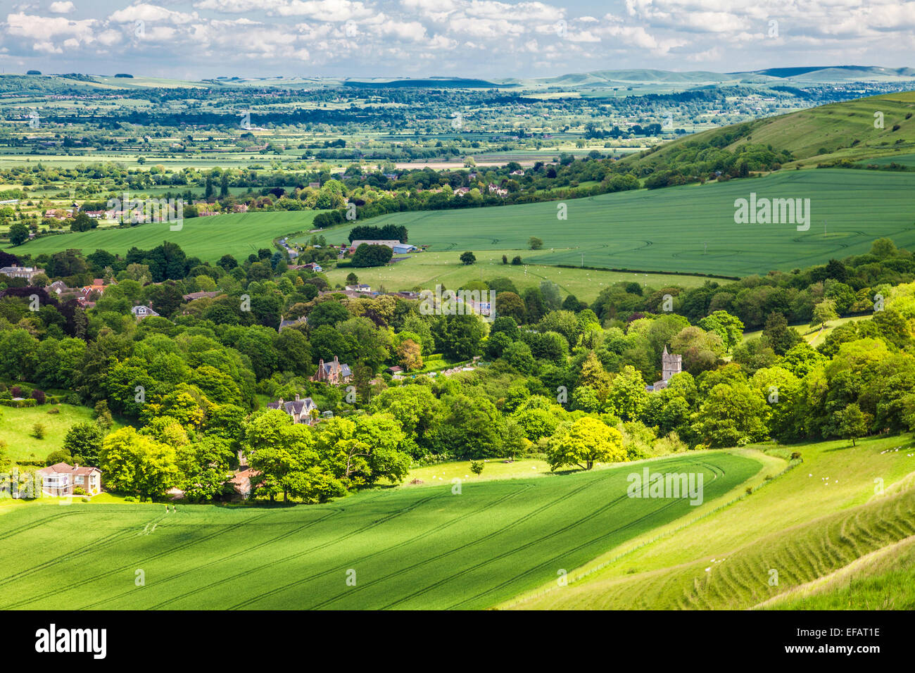 View over the small village of Bratton in Wiltshire. Stock Photo