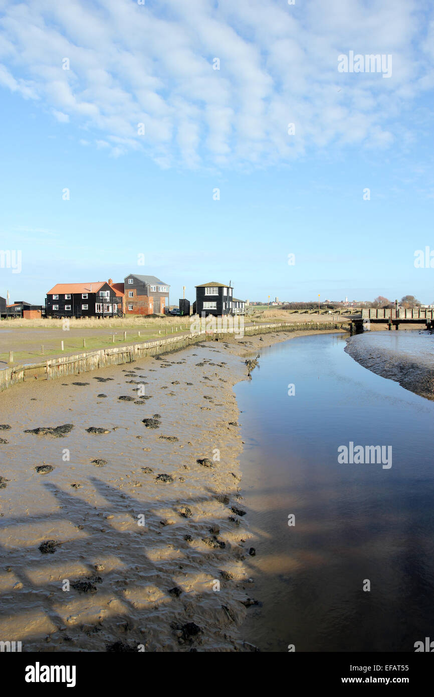 winter sunlight on Dunwich River Walberswick Southwold Suffolk Stock