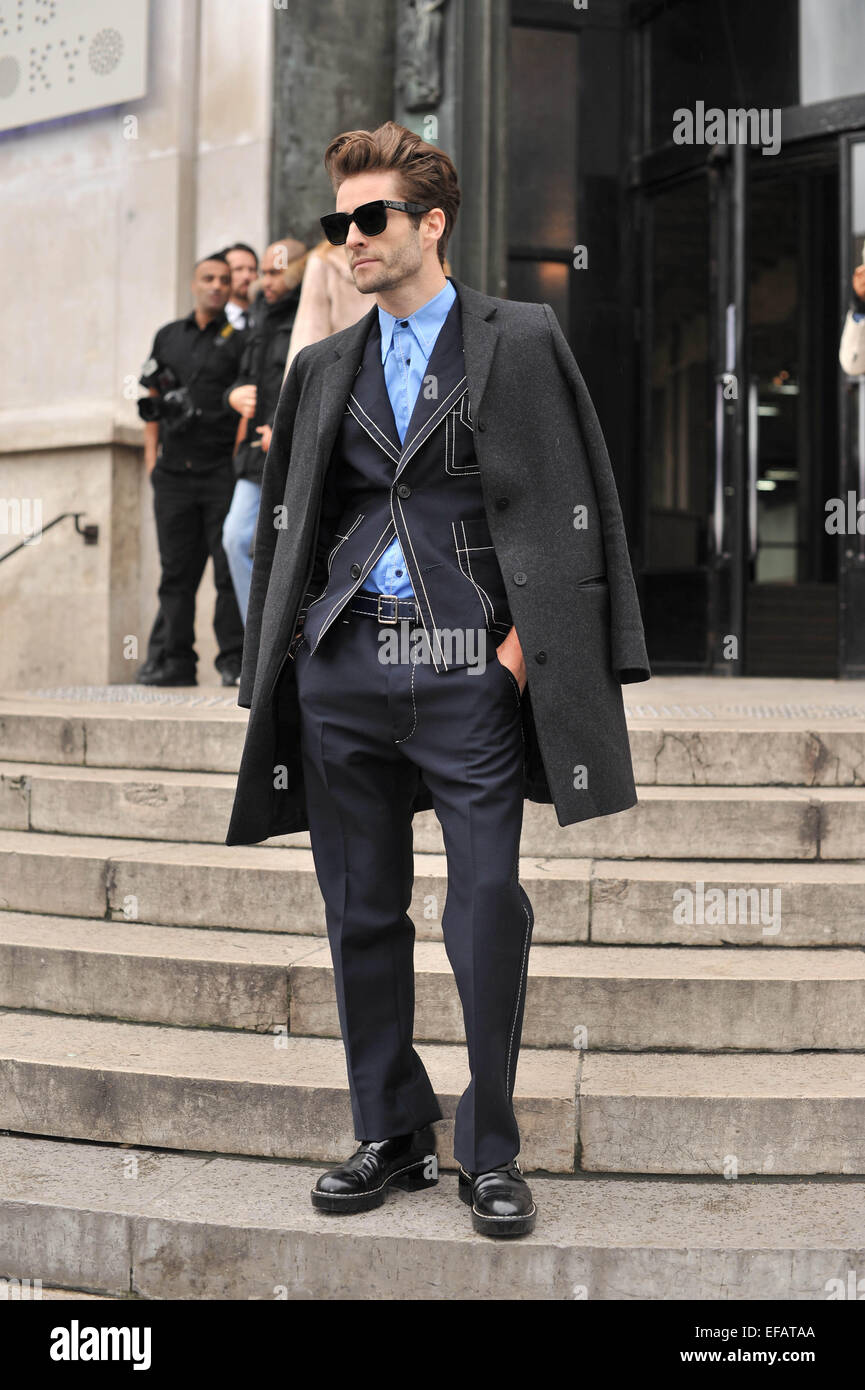 Pelayo Dias arriving at the Zuhair Murad runway show during Haute