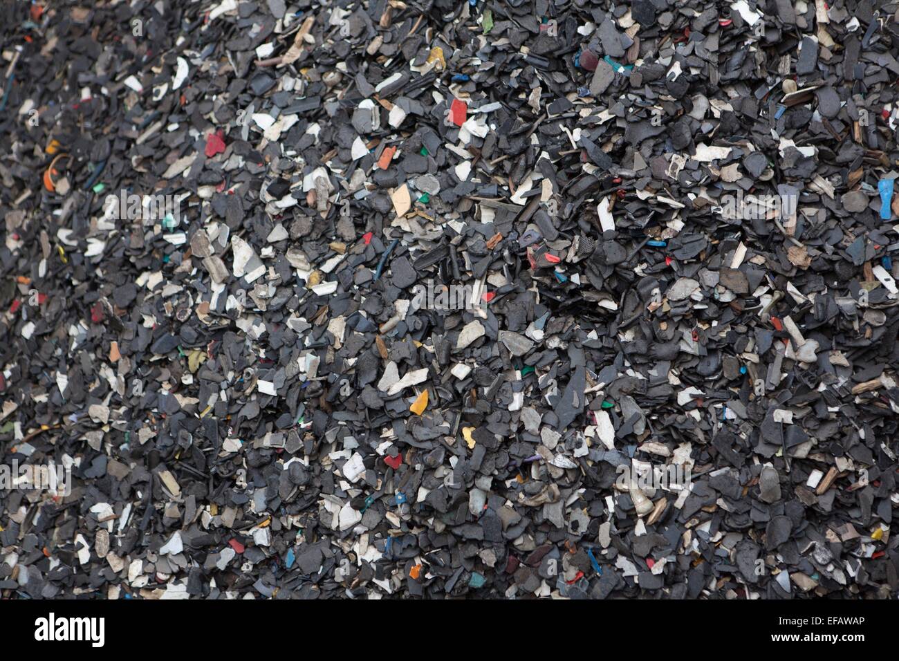 shredded plastic car parts at a recycling plant in Holland plastic