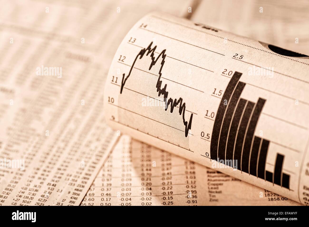 Exchange rate tables and diagrams show different stock prices. 2015 Stock Photo