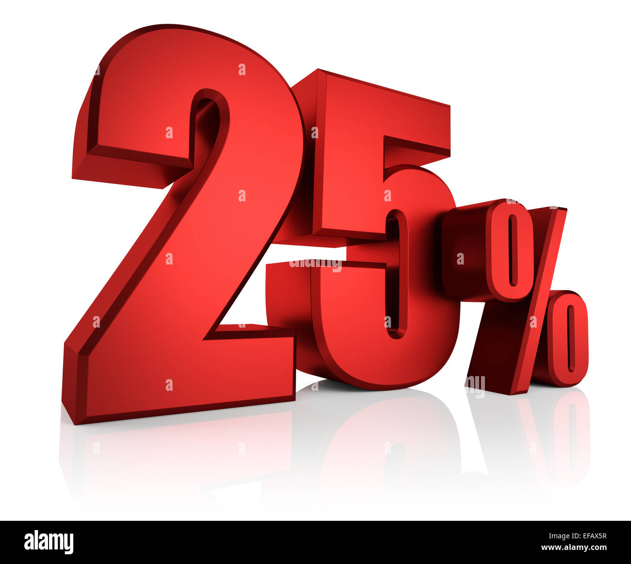 3D Rendering Of 25 Percent In Red Letters On White Background With 