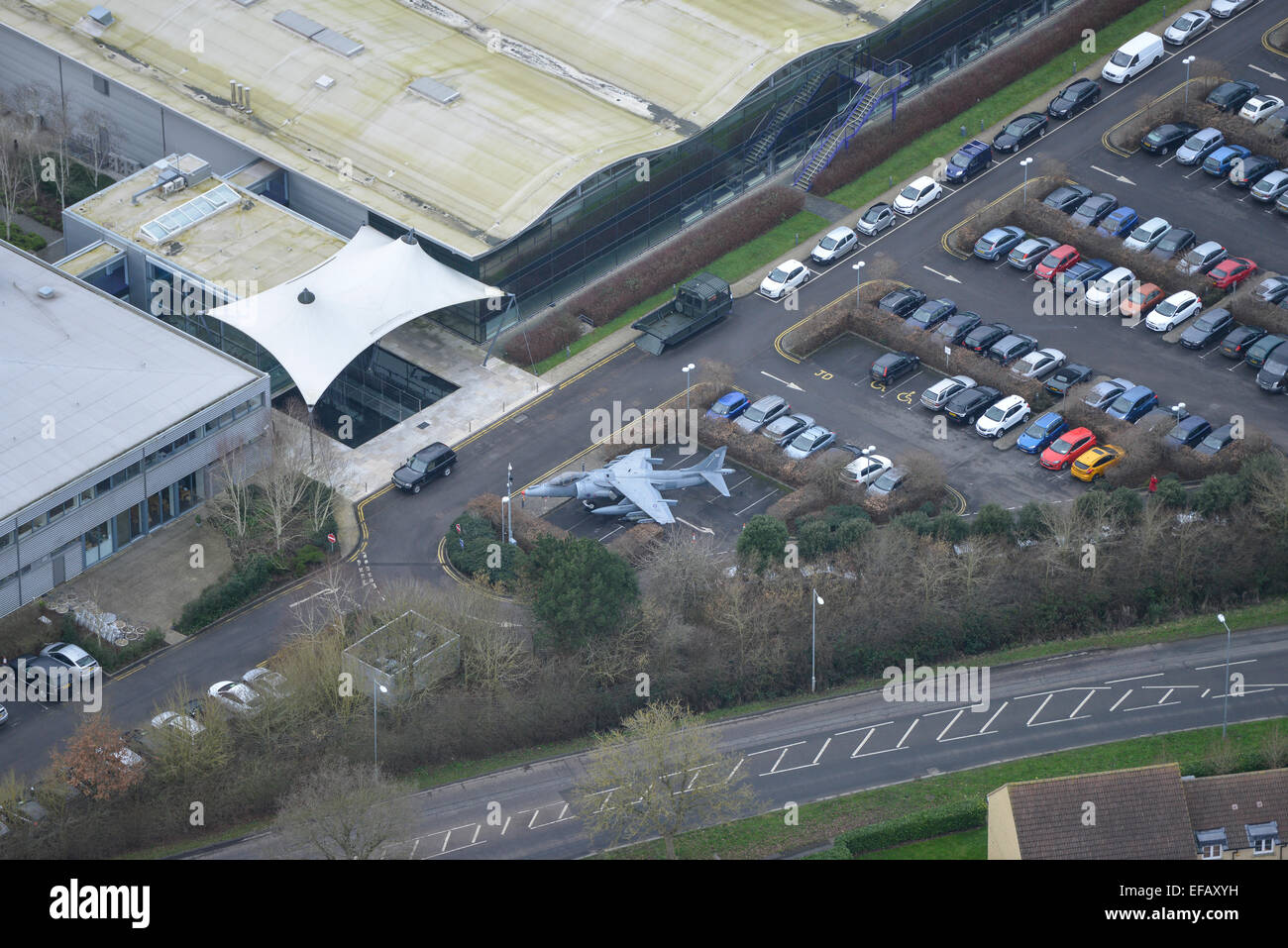 Aerial photograph of building entrance on Malmesbury Industrial Park, Buettell Way Stock Photo