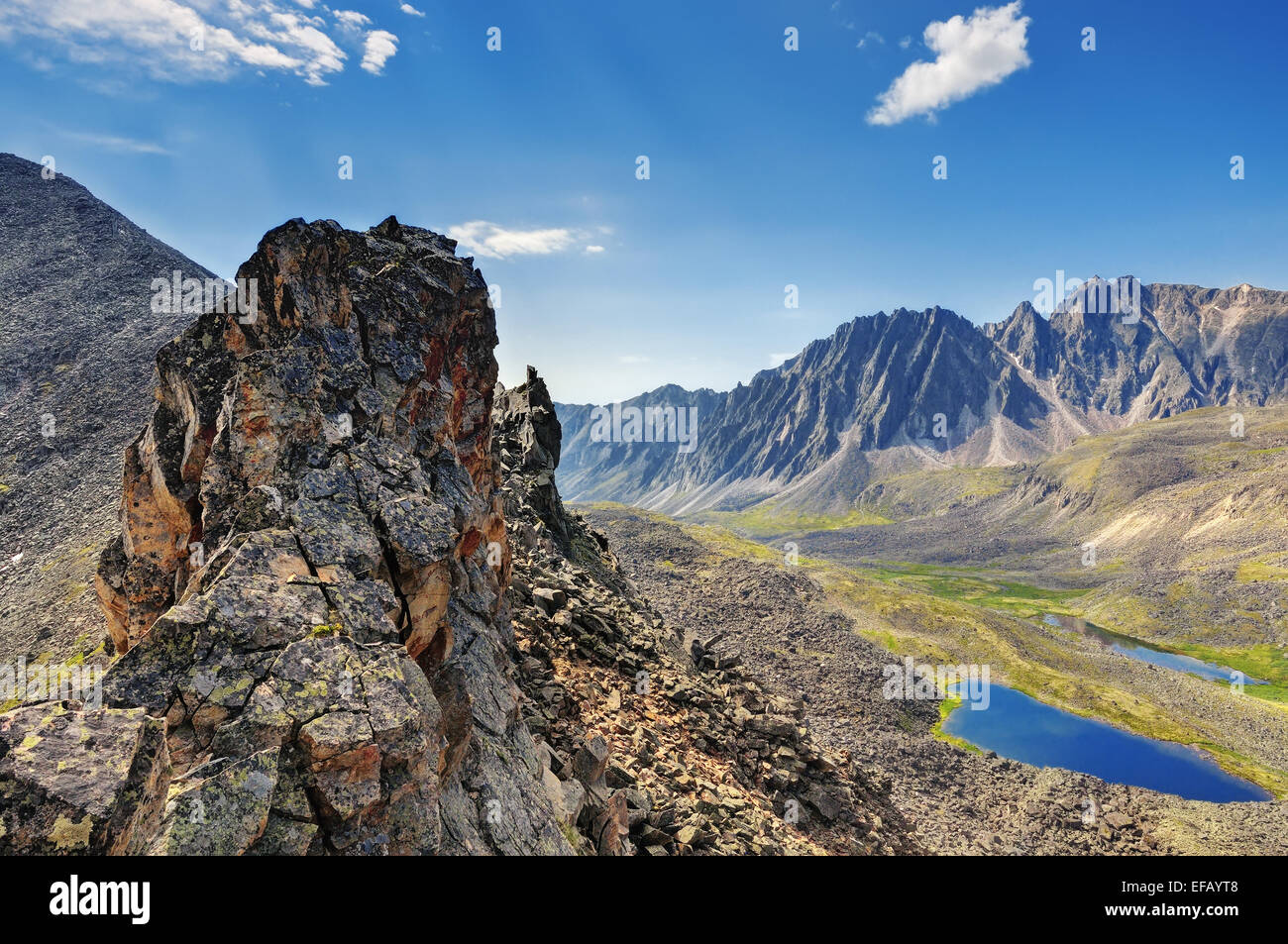 View from highest mountain sports pass. Eastern Sayan. The Republic of Buryatia Stock Photo