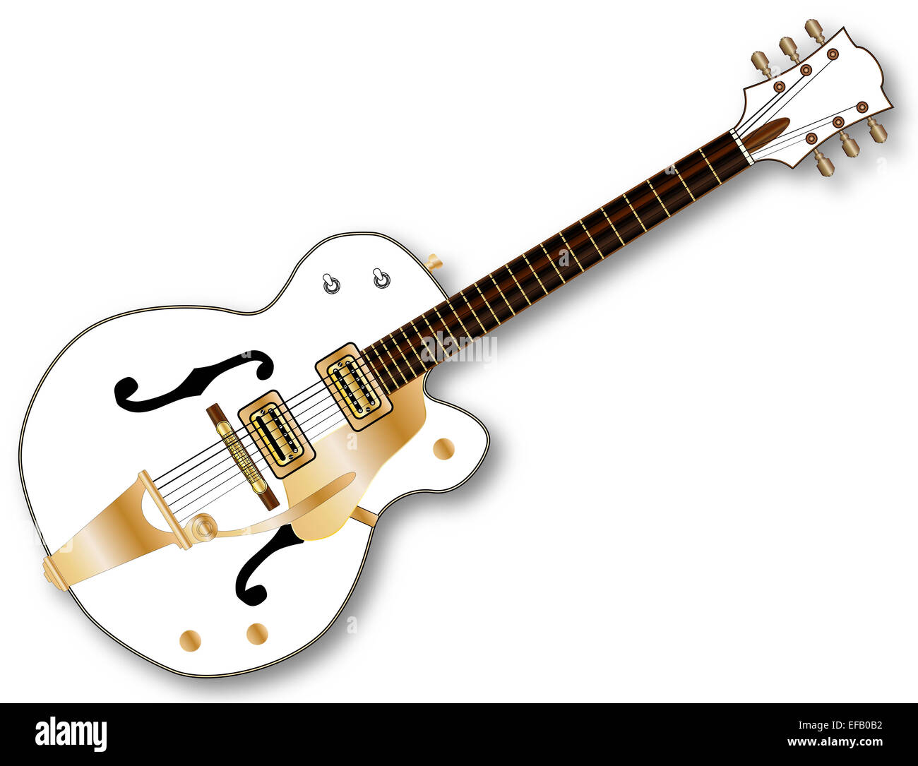 A typical country and western guitar in white over a white background Stock Photo