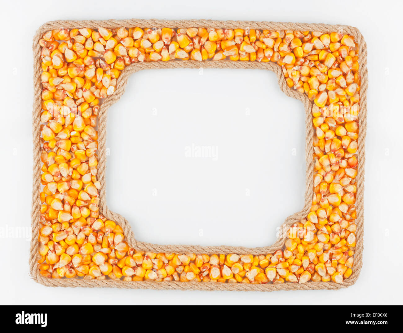 Two frames of the rope with corn grain on a white background, with ...