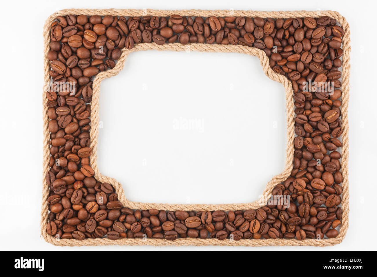 Two frames of the rope with coffee beans on a white background, with place for your text Stock Photo
