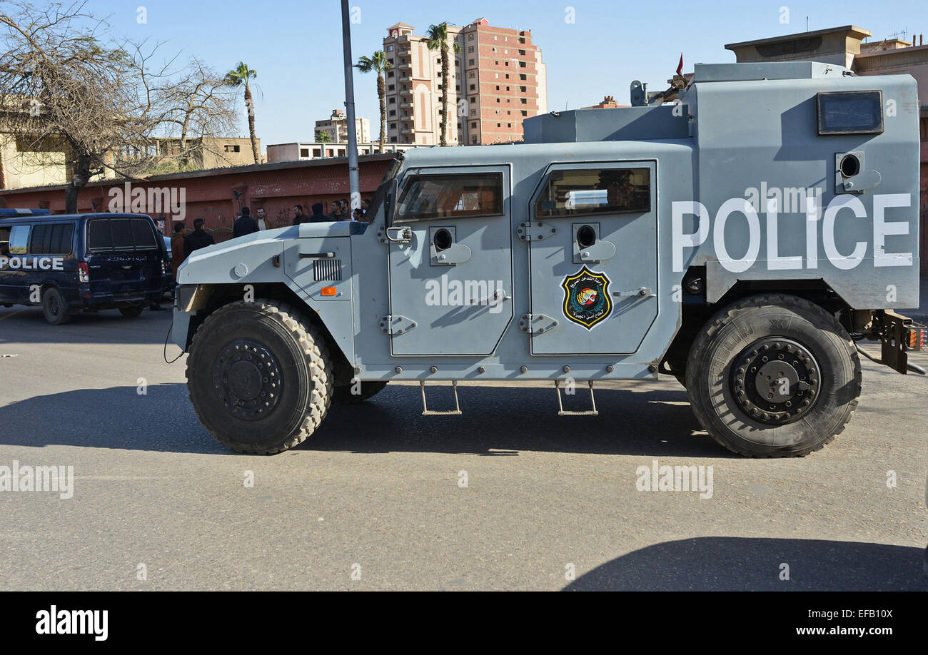 Cairo, Egypt. 30th Jan, 2015. Egyptian security forces sit on a