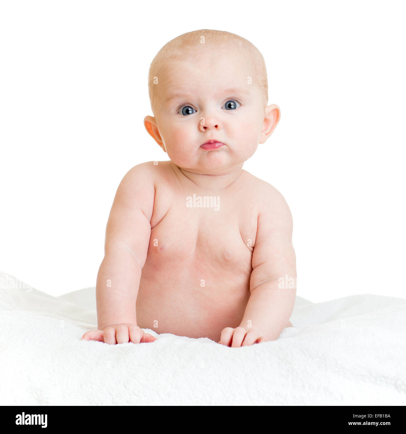 Cute baby girl standing on hands isolated Stock Photo